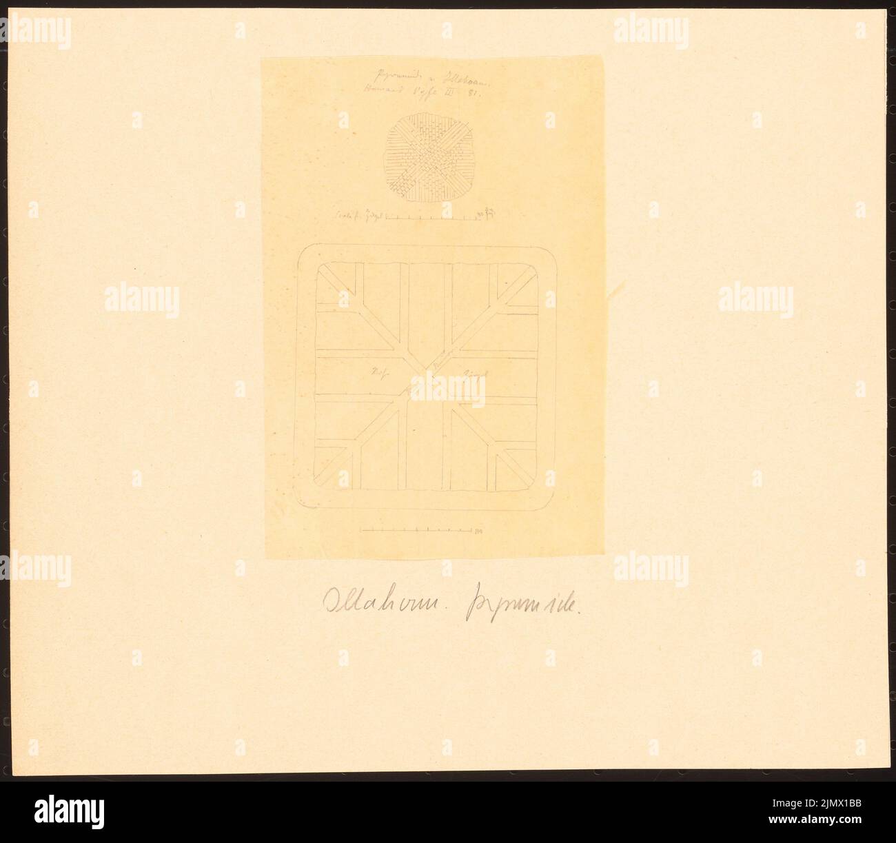 Quast Ferdinand von (1807-1877), pyramide dans Illahun/al-Lahun (sans date): Plan d'étage avec vue d'ensemble de la construction, échelle (pied) (suivi ou par des noms selon Howard Vyse III, 81). Crayon sur transparent, 22,4 x 25,6 cm (y compris les bords de balayage) Quast Ferdinand von (1807-1877): Pyramide, Illahun/Al-Lahun Banque D'Images