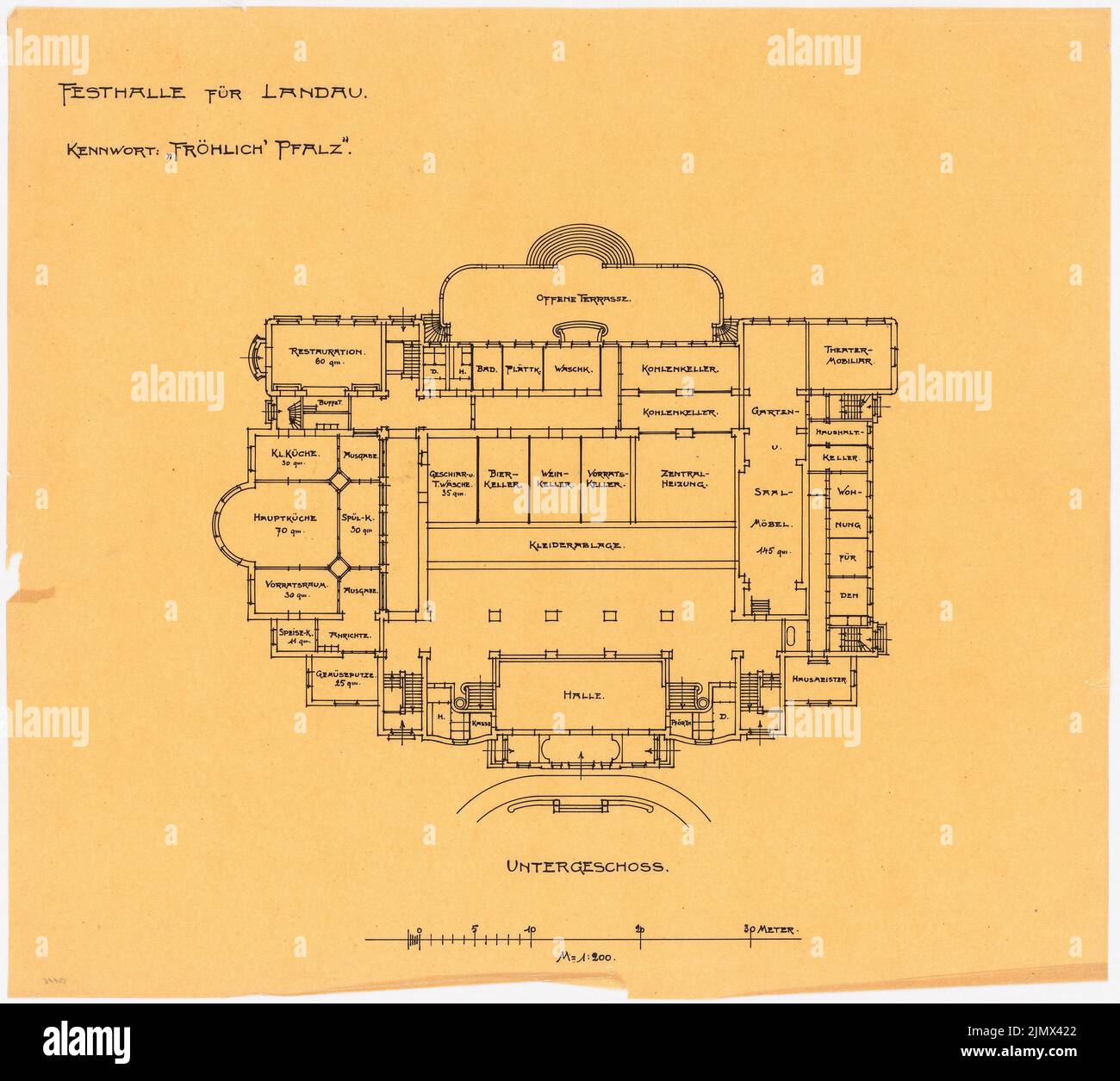 Architecte inconnu, pas encore enregistré: Dessins de concours (sans date): Pas encore enregistré. Matériau/technologie N.N. Capturé, 45,4 x 50,6 cm (y compris les bords de numérisation) N.N. : Festhalle, Landau Banque D'Images
