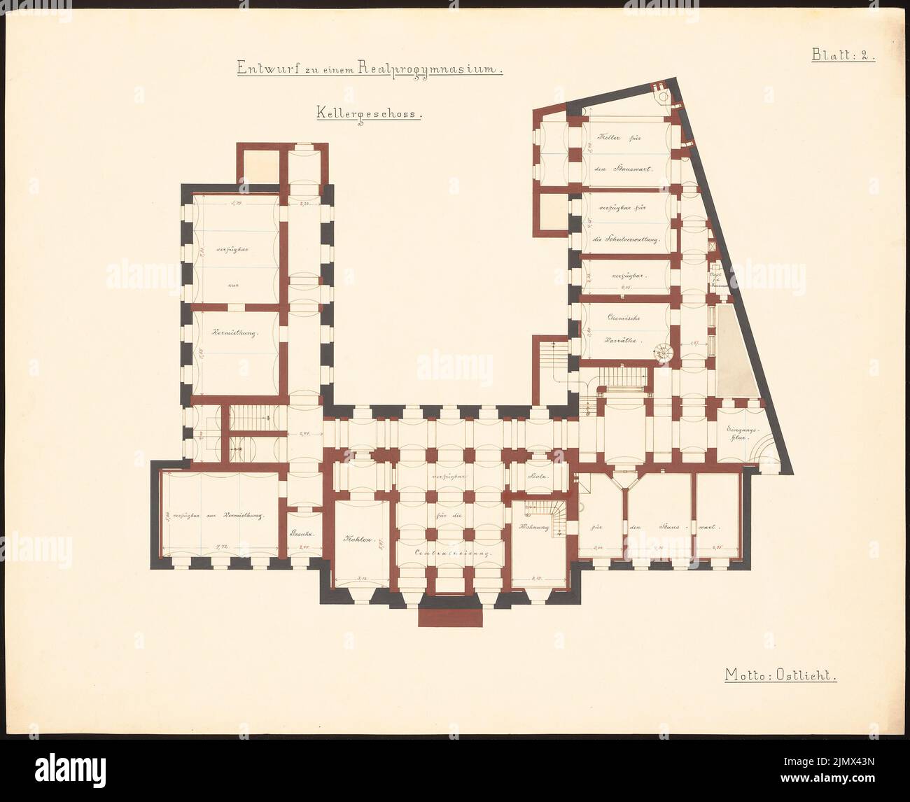 Architecte inconnu, pas encore enregistré: Dessins de concours (sans date): Pas encore enregistré. Matériau/technologie N.N. Capturé, 50 x 61,5 cm (y compris les bords de numérisation) N.N. : Realgesyum für Lüdenscheid Banque D'Images