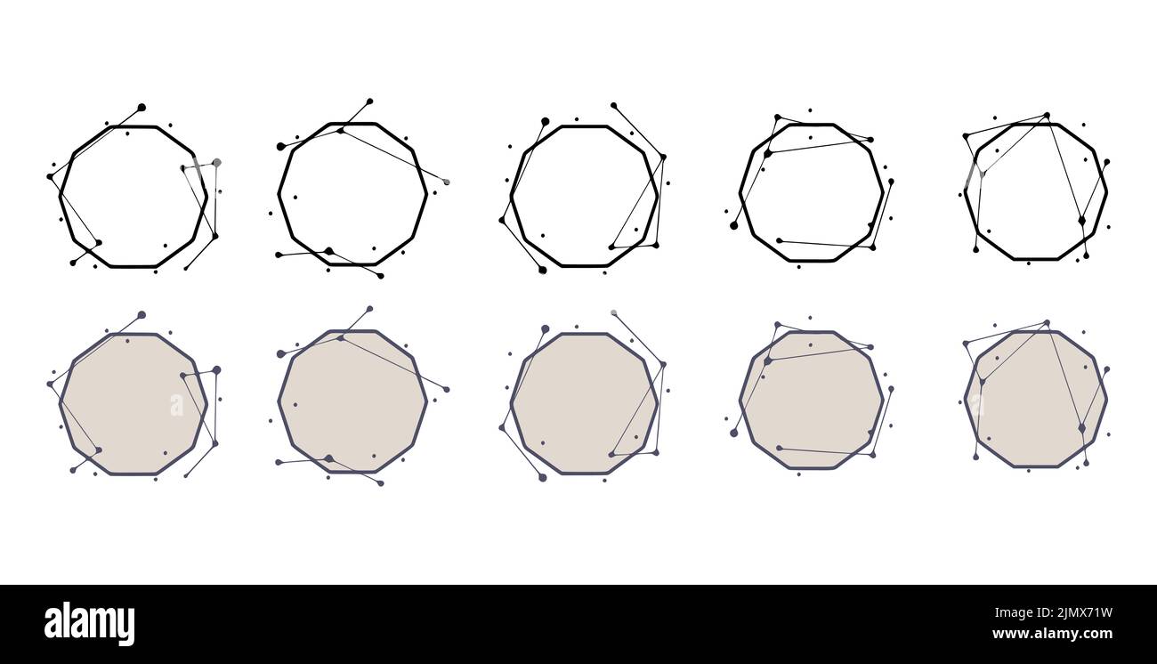 Cadre géométrique polygonal de style dessiné à la main. Modèles abstraits pour titres ou inscriptions, ensemble de formes faites de lignes et faites Banque D'Images