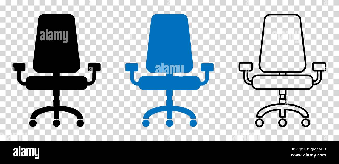 Icônes de chaise de bureau. Version ligne, pleine et bleue. Illustration vectorielle isolée sur fond transparent Illustration de Vecteur