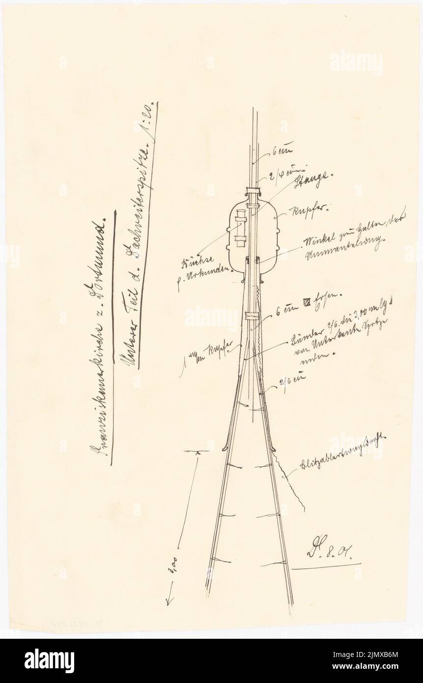 Klomp Johannes Franziskus (1865-1946), Saint François (et le monastère franciscain d'expansion), Dortmund (08,1901) : partie inférieure de la pointe du cavalier de toit, moyenne 1:20. Encre sur transparent, 31,5 x 20,9 cm (y compris les bords de balayage) Klomp Johannes Franziskus (1865-1946): St. Franziskus (und Erweiterung Franziskanerkloster), Dortmund Banque D'Images