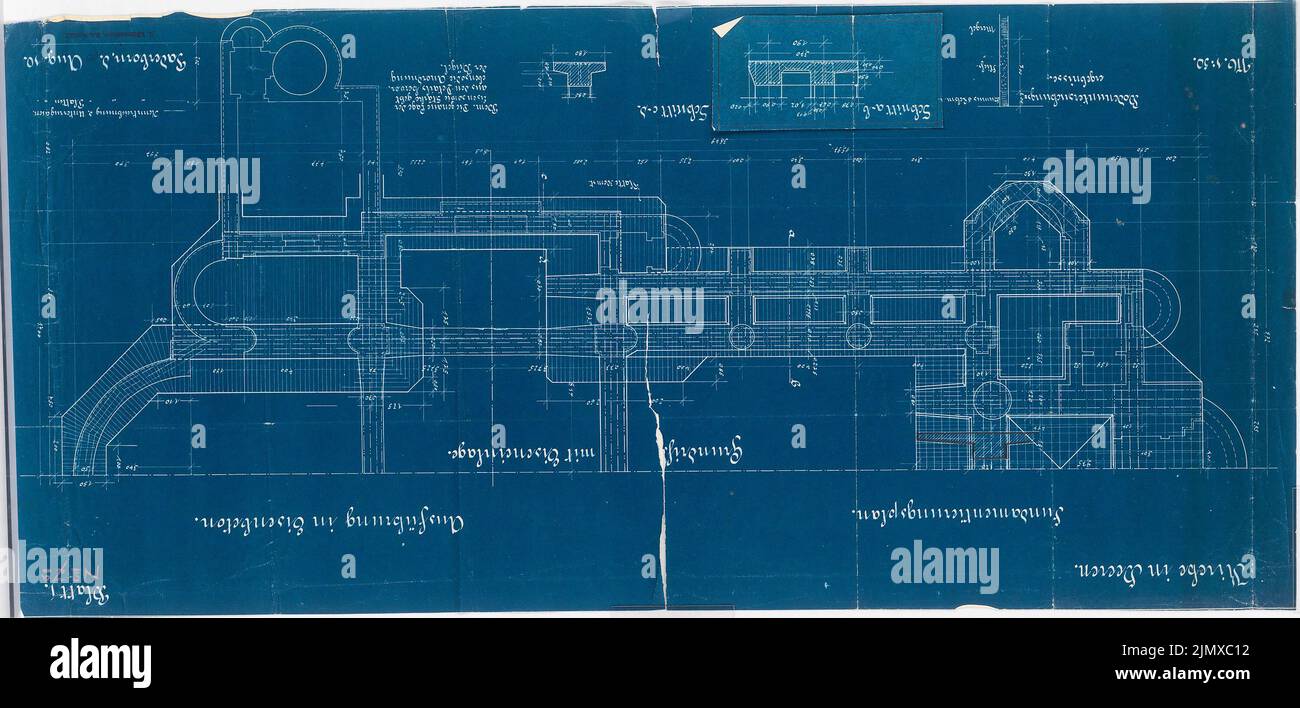 Klomp Johannes Franziskus (1865-1946), coeur de l'Eglise de Jésus (avec la vicarie), Heeren-Werve (10.08.1910): Plan d'étage de l'insert en fer (avec un changement dans le changement) 1:50. Crayon sur papier, 41,4 x 87,1 cm (y compris les bords de balayage) Klomp Johannes Franziskus (1865-1946): Herz-Jesu-Kirche (mit Vikarie), Heeren-Werve Banque D'Images
