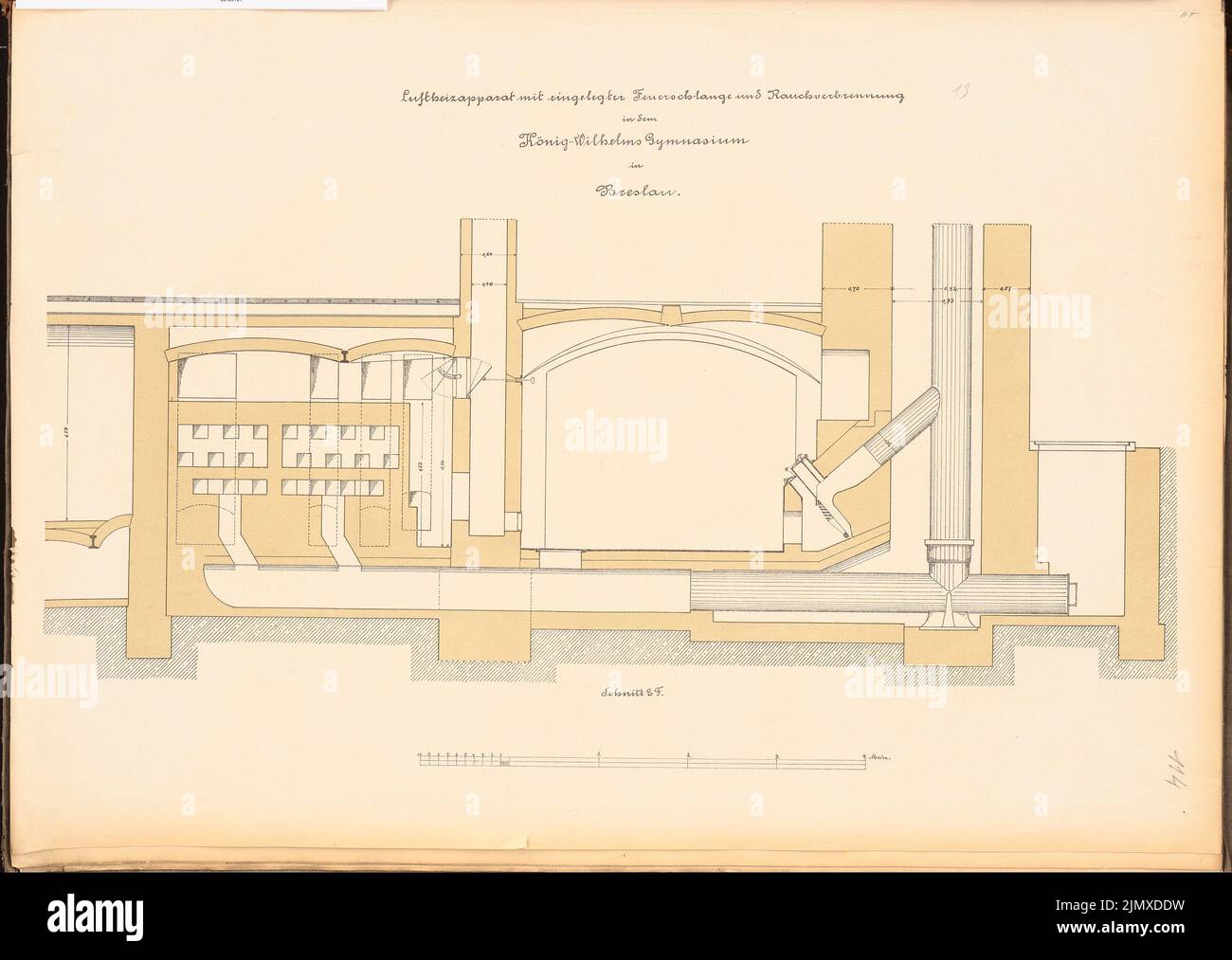 Architecte inconnu, König-Wilhelm-Gymnasium à Wroclaw (env 1886) : coupure du chauffage. Lithographie colorée sur papier, 49,3 x 69,4 cm (y compris les bords de numérisation) N.N. : König-Wilhelm-Gymnasium, Breslau Banque D'Images