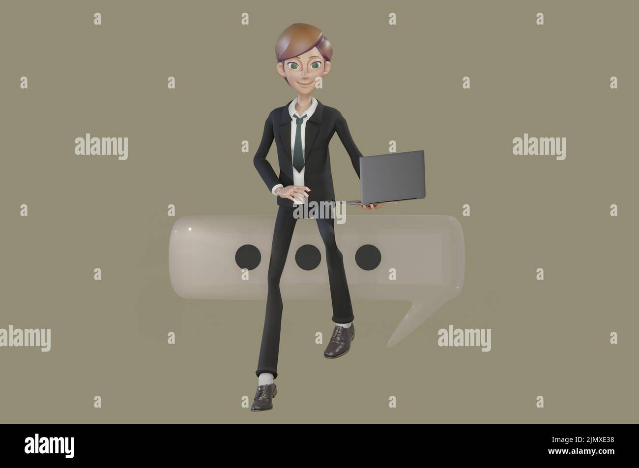 3D Illustration. 3D rendu , homme d'affaires assis sur des objets de massage. Concept E-commerce et plate-forme de commerce pour la boutique en ligne . Banque D'Images