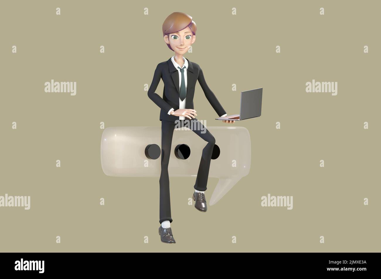 3D Illustration. 3D rendu , homme d'affaires assis sur des objets de massage. Concept E-commerce et plate-forme de commerce pour la boutique en ligne . Banque D'Images