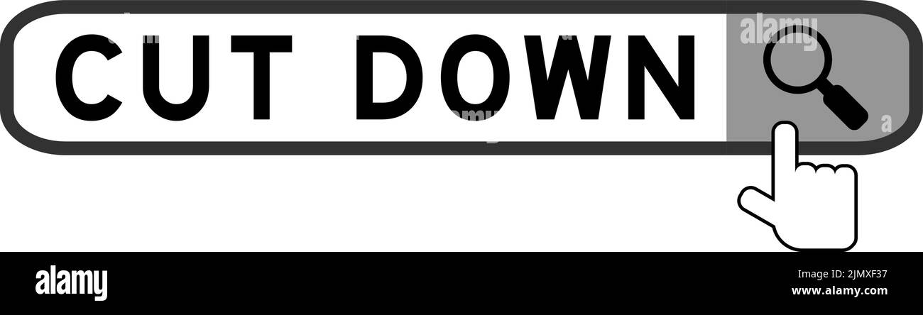 Recherchez la bannière dans le mot coupé avec la main sur l'icône de loupe sur fond blanc Illustration de Vecteur