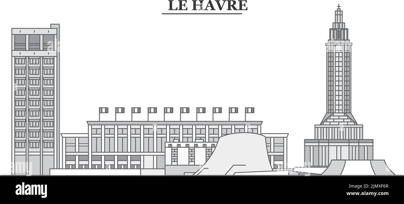 France, ville du Havre, illustration vectorielle isolée, icônes Illustration de Vecteur
