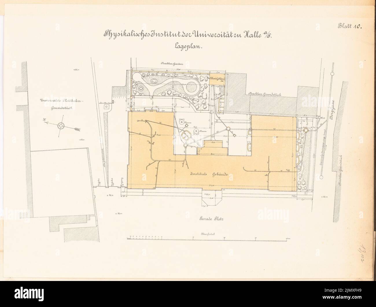 Kilburger Otto, Institut de physique de l'Université Martin Luther Halle/Saale (1887-1890): Plan du site. Lithographie colorée sur papier, 35,7 x 47,7 cm (y compris les bords de balayage) Kilburger Otto : Physikalisches Institut der Martin-Luther-Universität Halle/Saale Banque D'Images