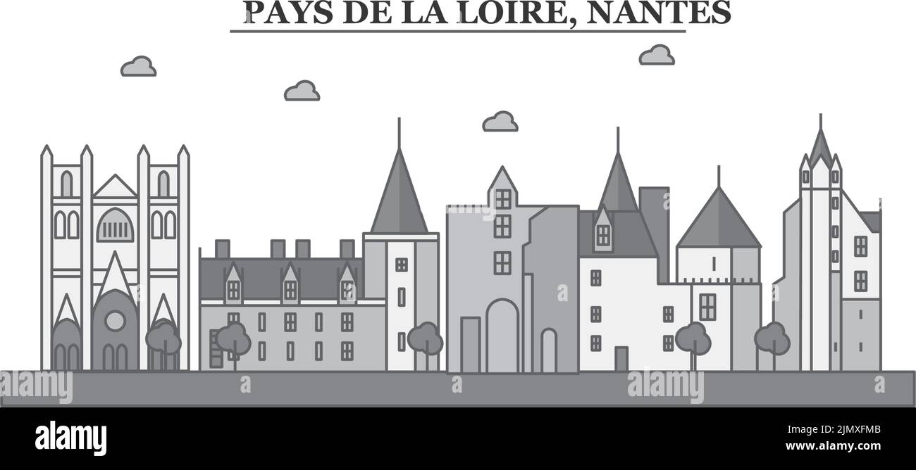 France, Nantes ville horizon illustration vectorielle isolée, icônes Illustration de Vecteur