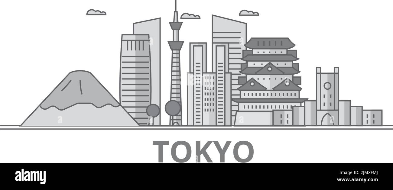 Japon, Tokyo City Skyline illustration vectorielle isolée, icônes Illustration de Vecteur