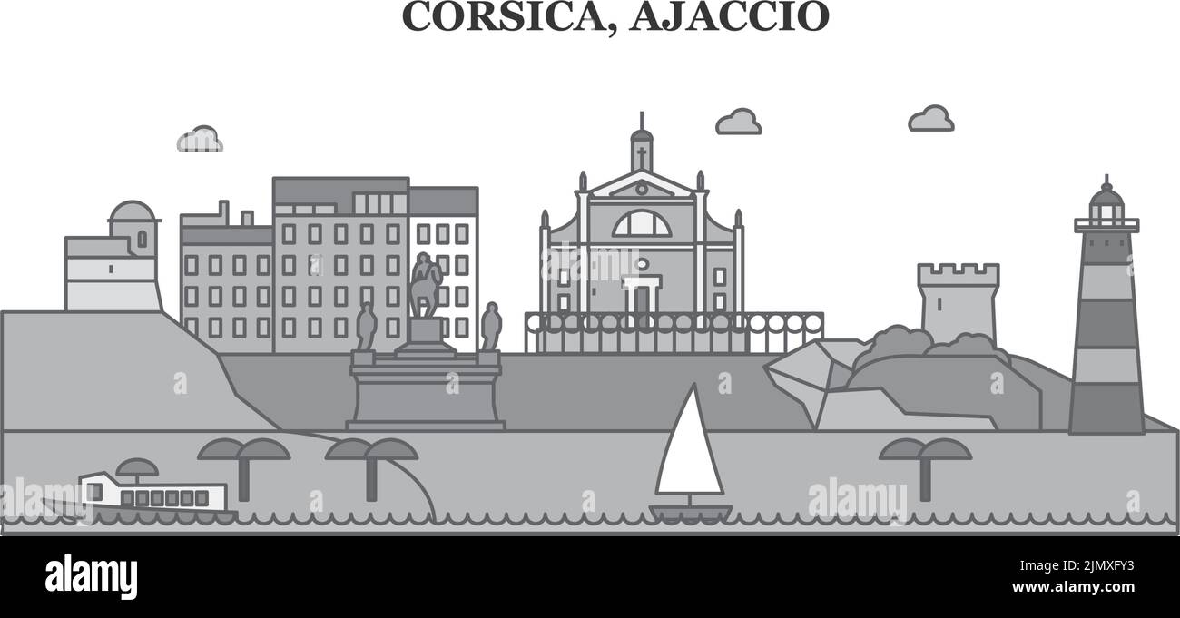 France, ville d'Ajaccio, illustration vectorielle isolée, icônes Illustration de Vecteur