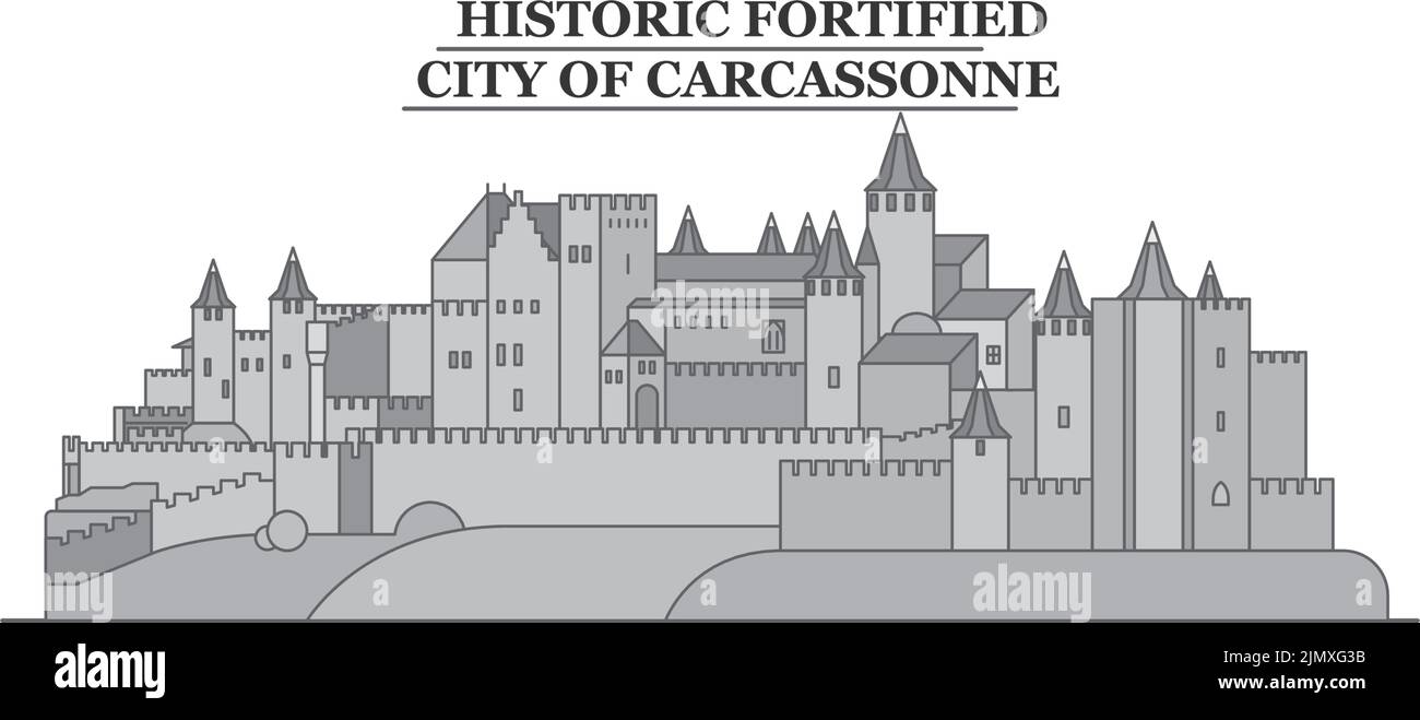 France, Carcassonne ville horizon illustration vectorielle isolée, icônes Illustration de Vecteur