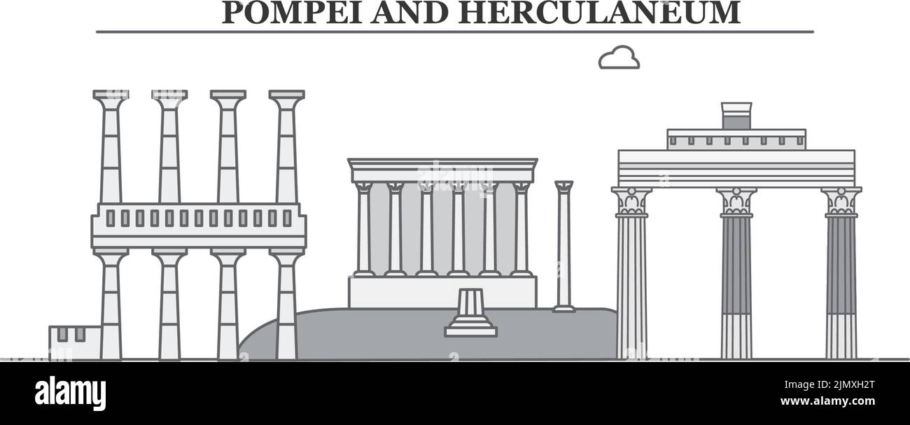 Italie, ville de Pompéi, illustration vectorielle isolée, icônes Illustration de Vecteur