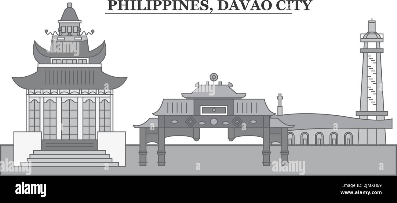 Philippines, ville de Davao ville horizon isolé illustration vectorielle, icônes Illustration de Vecteur