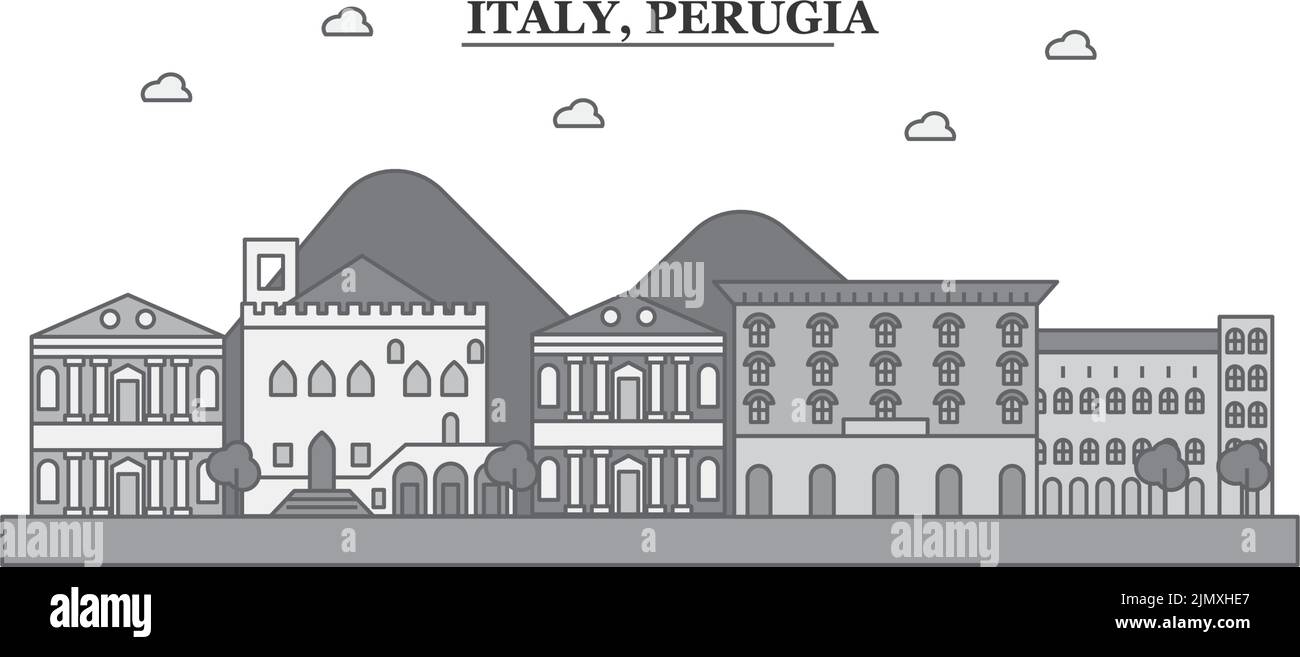 Italie, horizon de la ville de Pérouse illustration vectorielle isolée, icônes Illustration de Vecteur