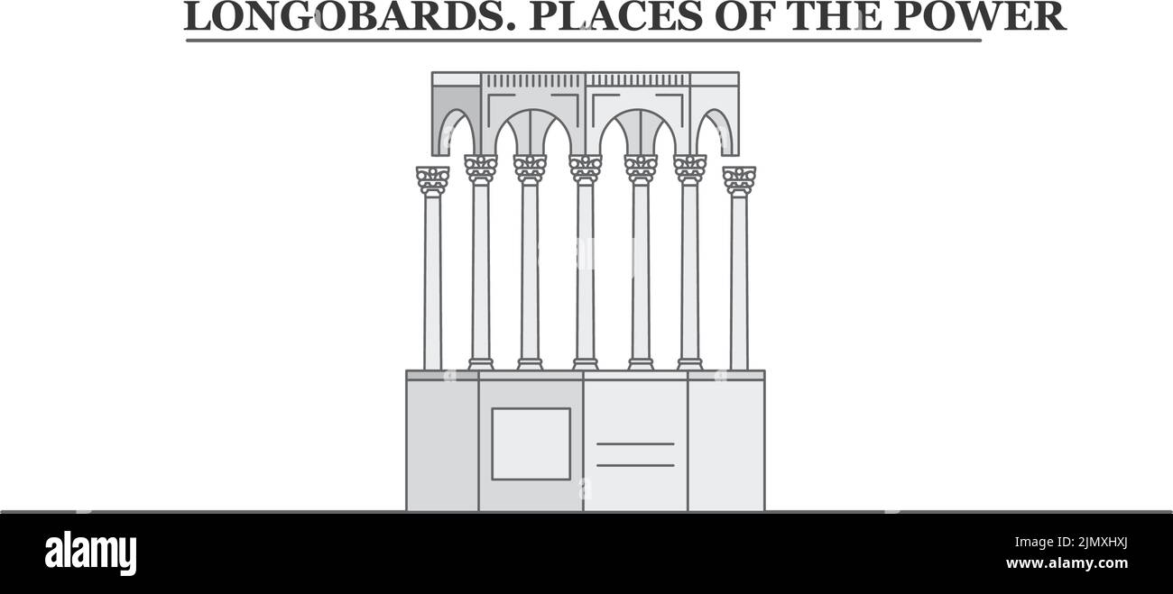 Italie, Longobards place ville horizon isolé illustration vectorielle, icônes Illustration de Vecteur