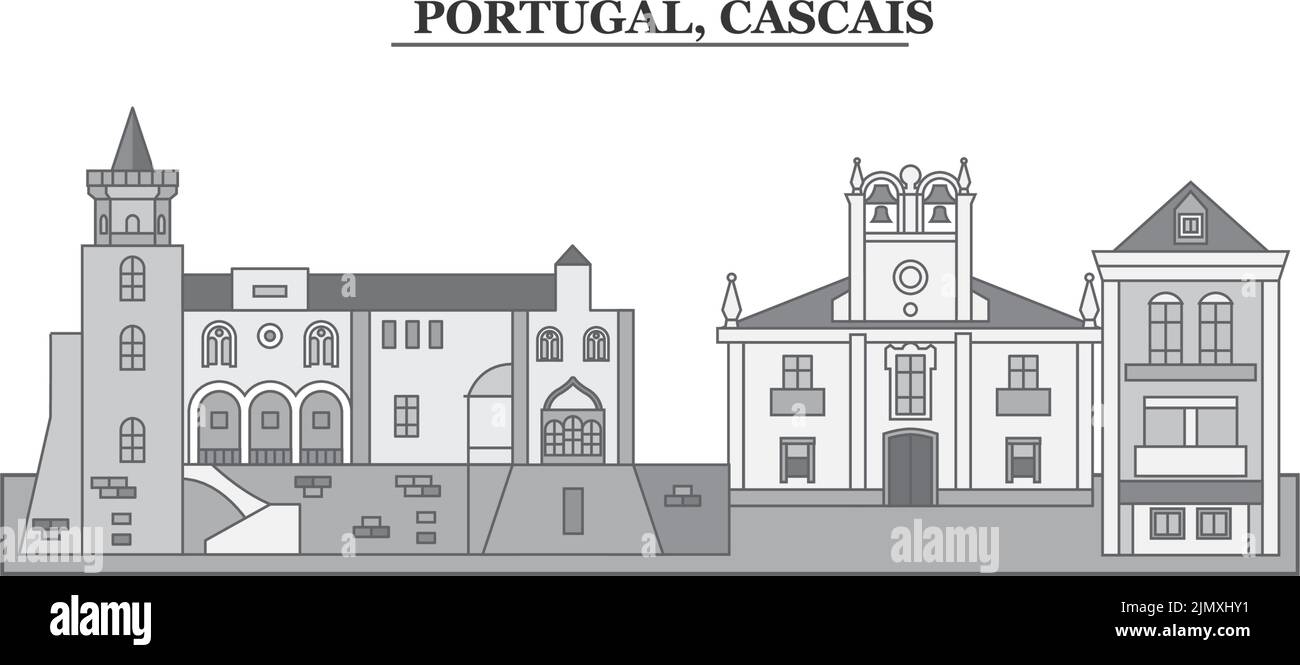 Portugal, ville de Cascais, illustration vectorielle isolée, icônes Illustration de Vecteur