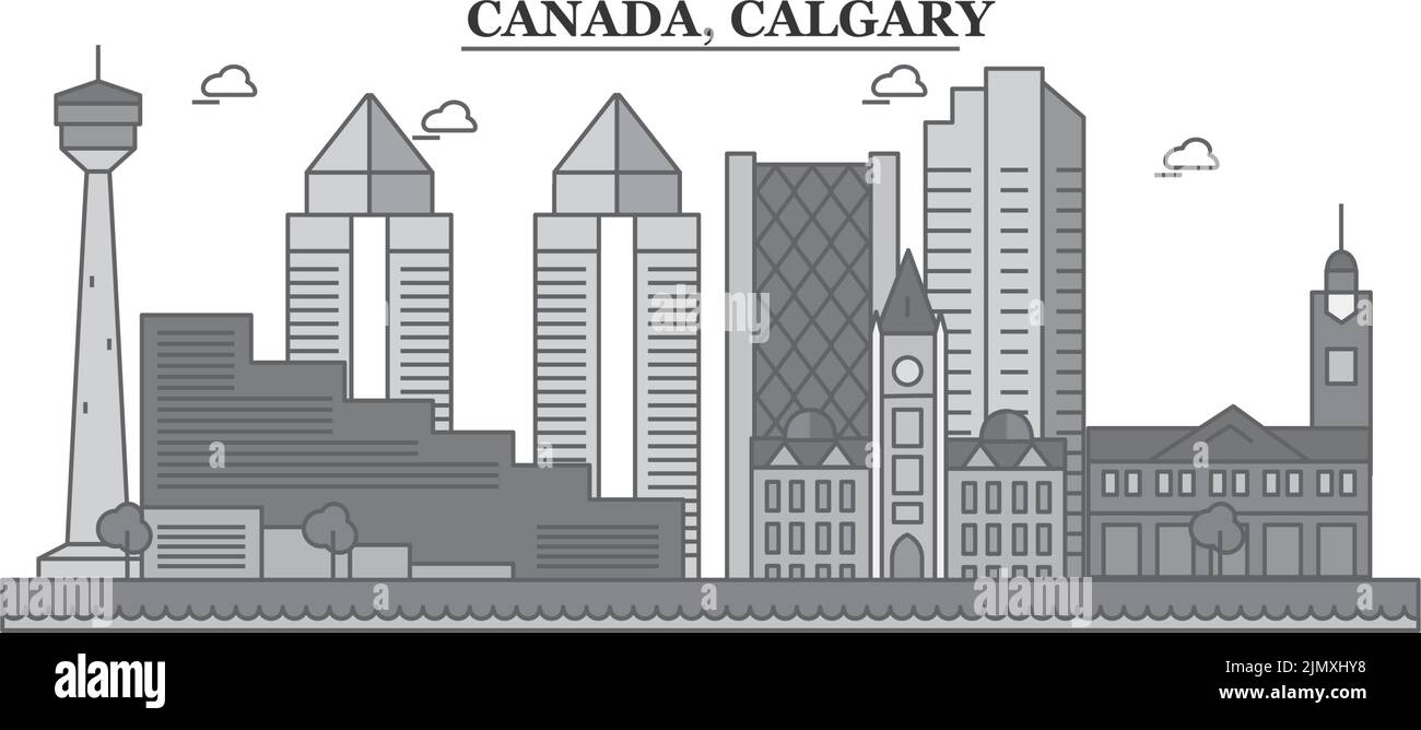 Canada, Calgary ville Skyline illustration vectorielle isolée, icônes Illustration de Vecteur