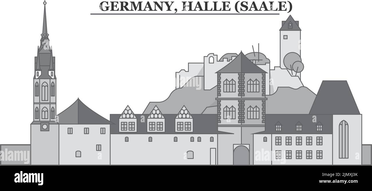 Allemagne, Halle (Saale) ville horizon illustration vectorielle isolée, icônes Illustration de Vecteur