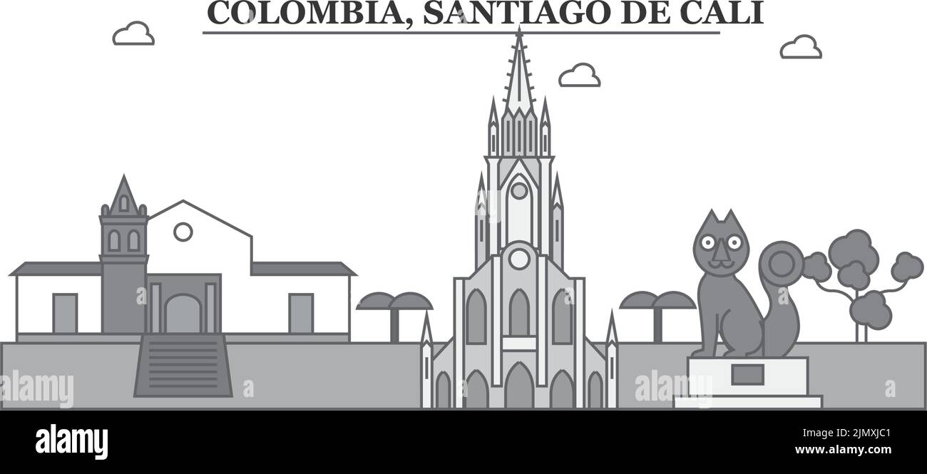 Colombie, Santiago de Cali ville horizon illustration vectorielle isolée, icônes Illustration de Vecteur
