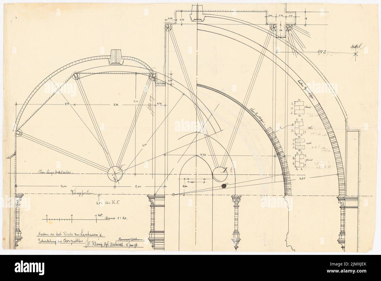 Klomp Johannes Franziskus (1865-1946), Saint Anna, Lenhausen (11 juin 1898): Détail développement de la chorale vault 1:20. Encre, crayon sur transparent, 50,7 x 75,9 cm (y compris les bords de numérisation) Banque D'Images