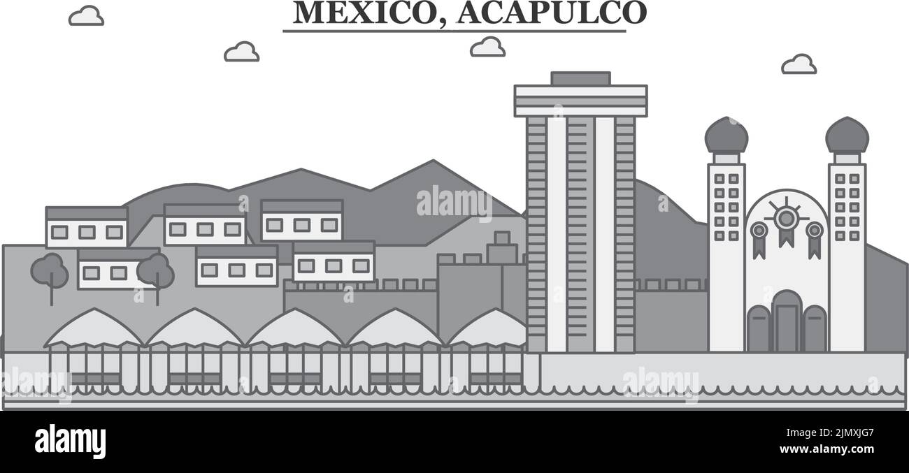 Mexique, Acapulco ville horizon illustration vectorielle isolée, icônes Illustration de Vecteur