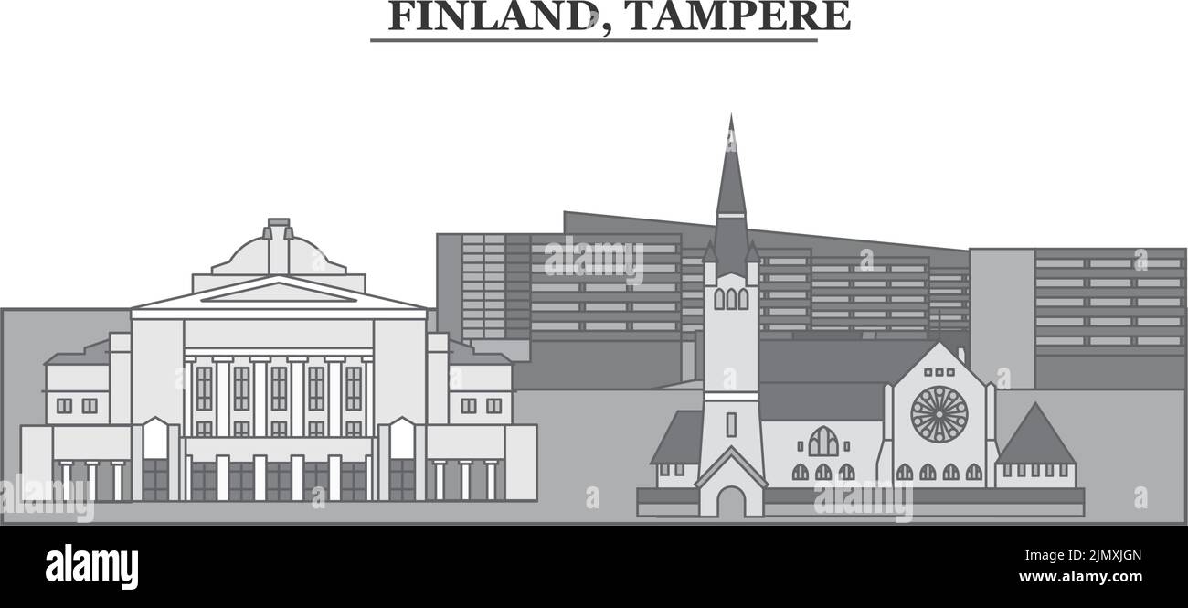 Finlande, ville de Tampere, illustration vectorielle isolée, icônes Illustration de Vecteur