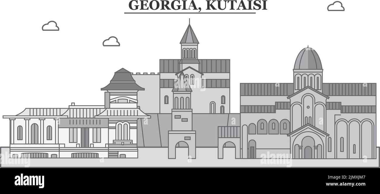Géorgie, Kutaisi ville horizon isolé illustration vectorielle, icônes Illustration de Vecteur