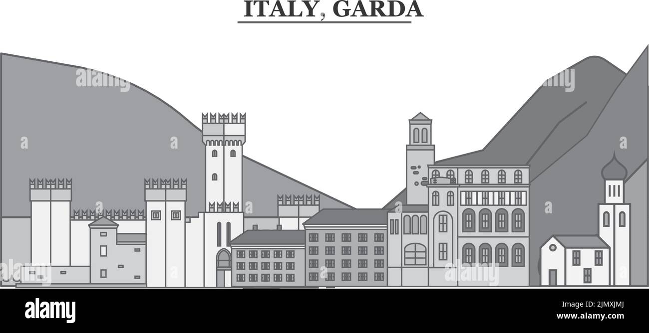 Italie, Garda ville horizon illustration vectorielle isolée, icônes Illustration de Vecteur