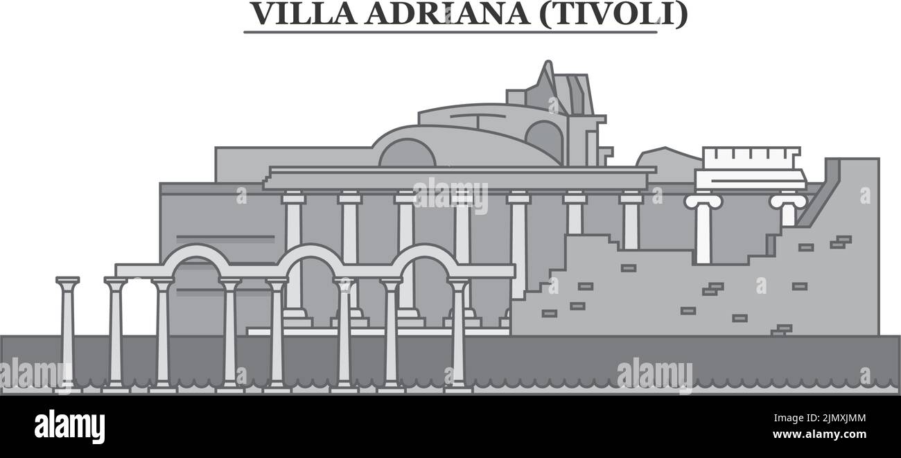 Italie, Tivoli, Villa Adriana ville Skyline illustration vectorielle isolée, icônes Illustration de Vecteur