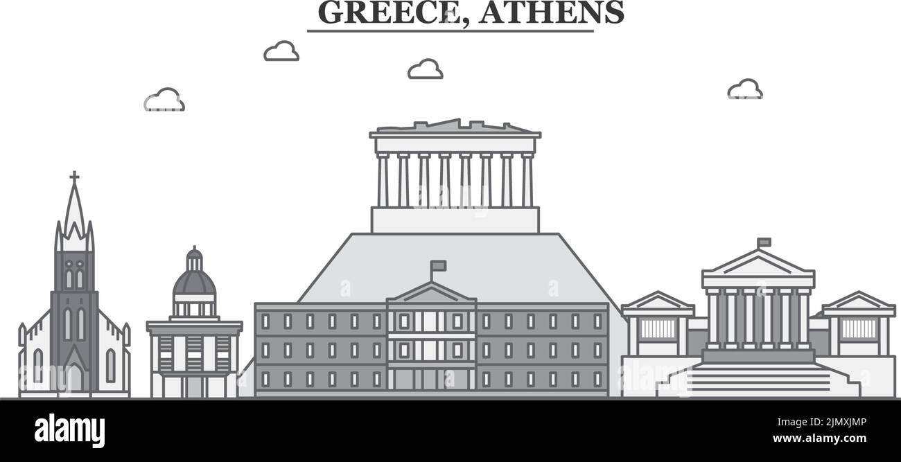 Grèce, ville d'Athènes, illustration vectorielle isolée, icônes Illustration de Vecteur