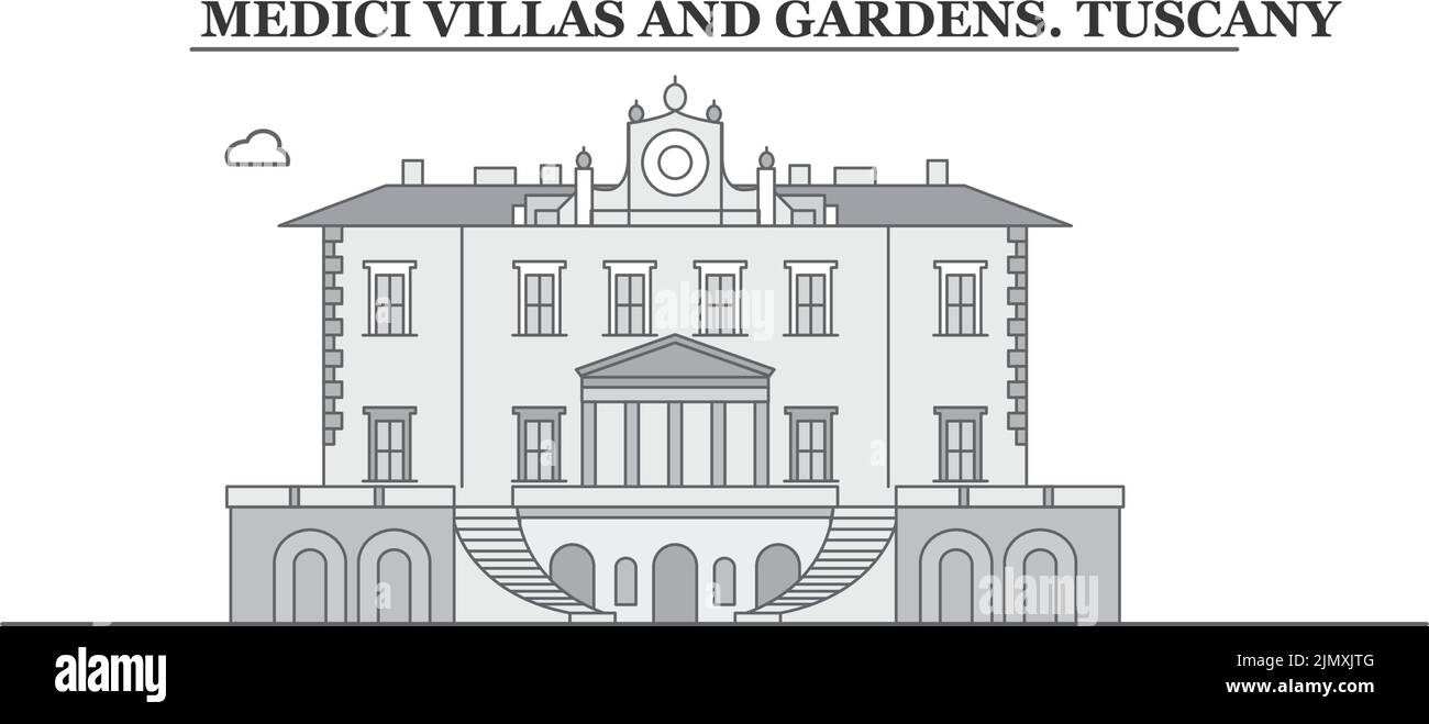 Italie, Toscane, Medici Villas et jardins ville horizon isolé illustration vectorielle, icônes Illustration de Vecteur