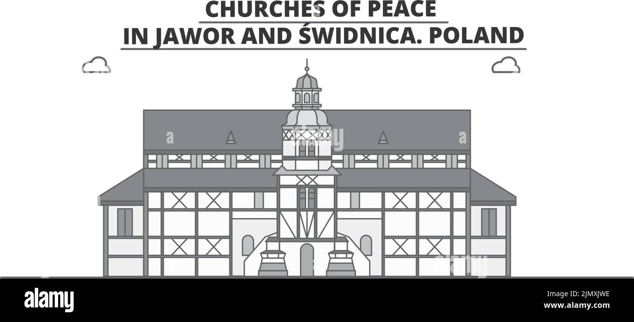 Pologne, Jawor et Swidnica, Églises de la paix, horizon urbain isolé illustration vectorielle, icônes Illustration de Vecteur