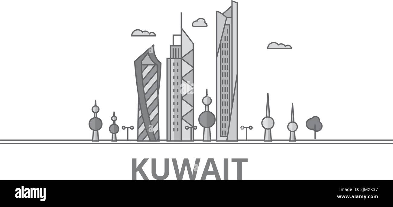 Koweït, Koweït ville horizon illustration vectorielle isolée, icônes Illustration de Vecteur
