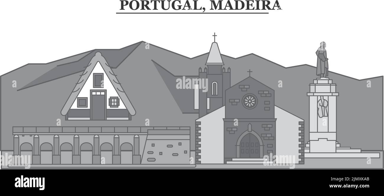 Portugal, ville de Madère, illustration vectorielle isolée, icônes Illustration de Vecteur