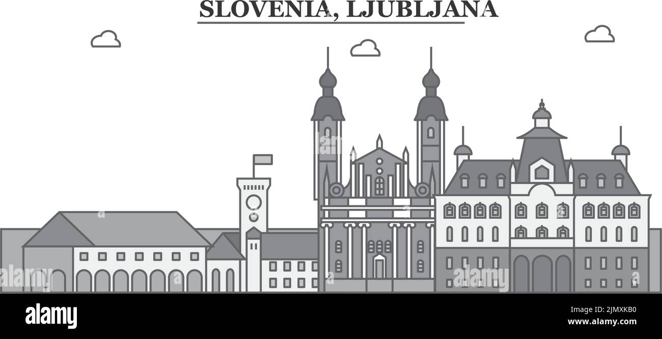 Slovénie, ville de Ljubljana, illustration vectorielle isolée, icônes Illustration de Vecteur