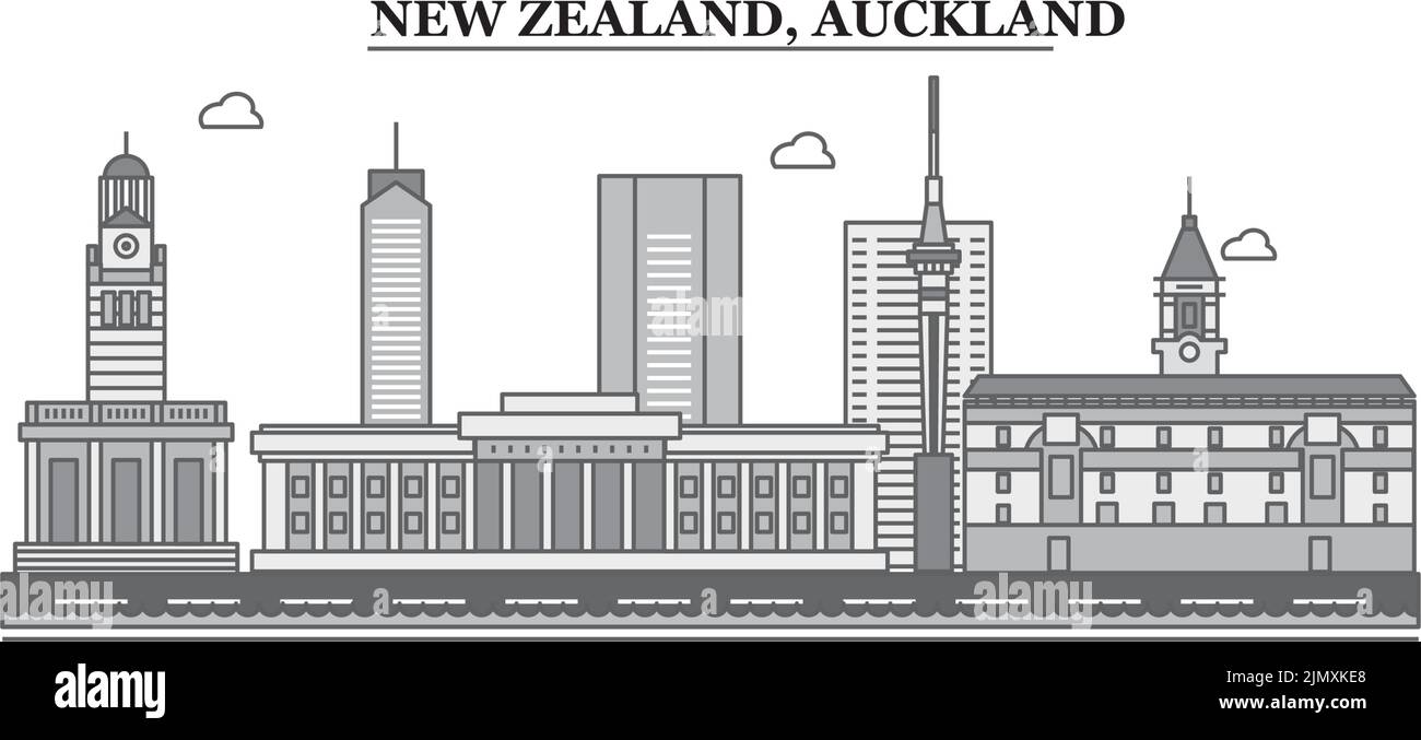 Nouvelle-Zélande, ville d'Auckland, illustration vectorielle isolée, icônes Illustration de Vecteur