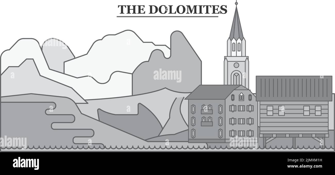 Italie, l'horizon de la ville des Dolomites illustration vectorielle isolée, icônes Illustration de Vecteur