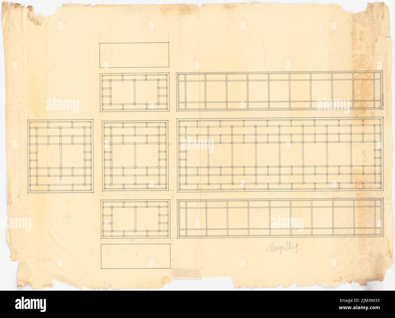 Klomp Johannes Franziskus (1865-1946), maison d'isolement pour un hôpital catholique, Rheine (1906-1907): Les détails couvrent la décoration. Encre, crayon sur transparent, 79 x 107,3 cm (y compris les bords de numérisation) Banque D'Images