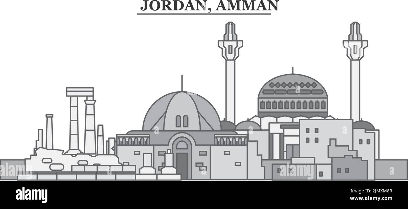 Jordanie, Amman ville horizon illustration vectorielle isolée, icônes Illustration de Vecteur