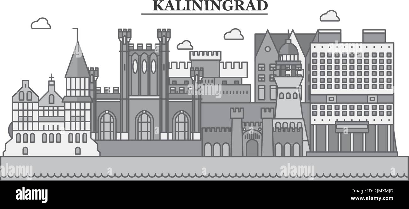 Russie, ville de Kaliningrad illustration vectorielle isolée, icônes Illustration de Vecteur