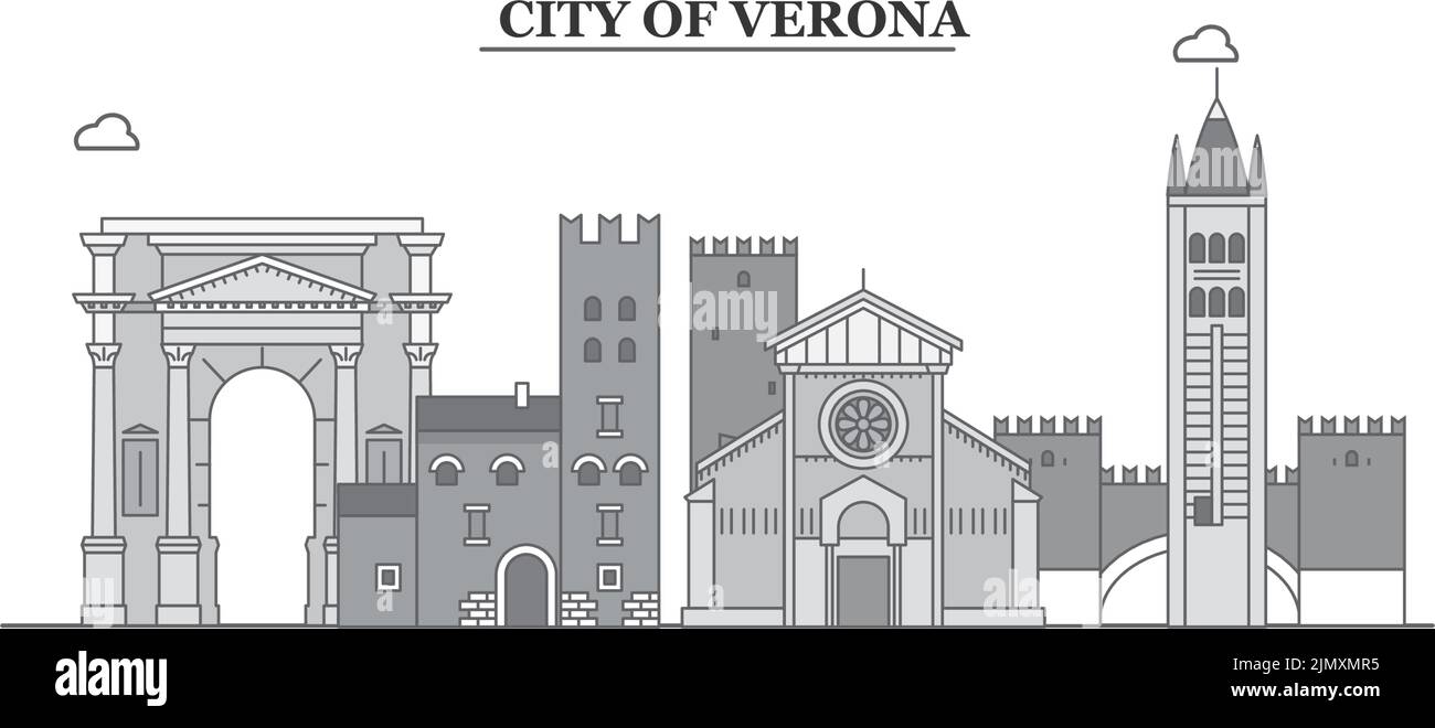 Italie, ville de Vérone, illustration vectorielle isolée, icônes Illustration de Vecteur