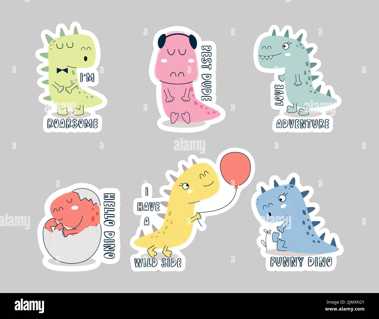 Ensemble d'autocollants dessins animés dinosaures. Illustration de Vecteur