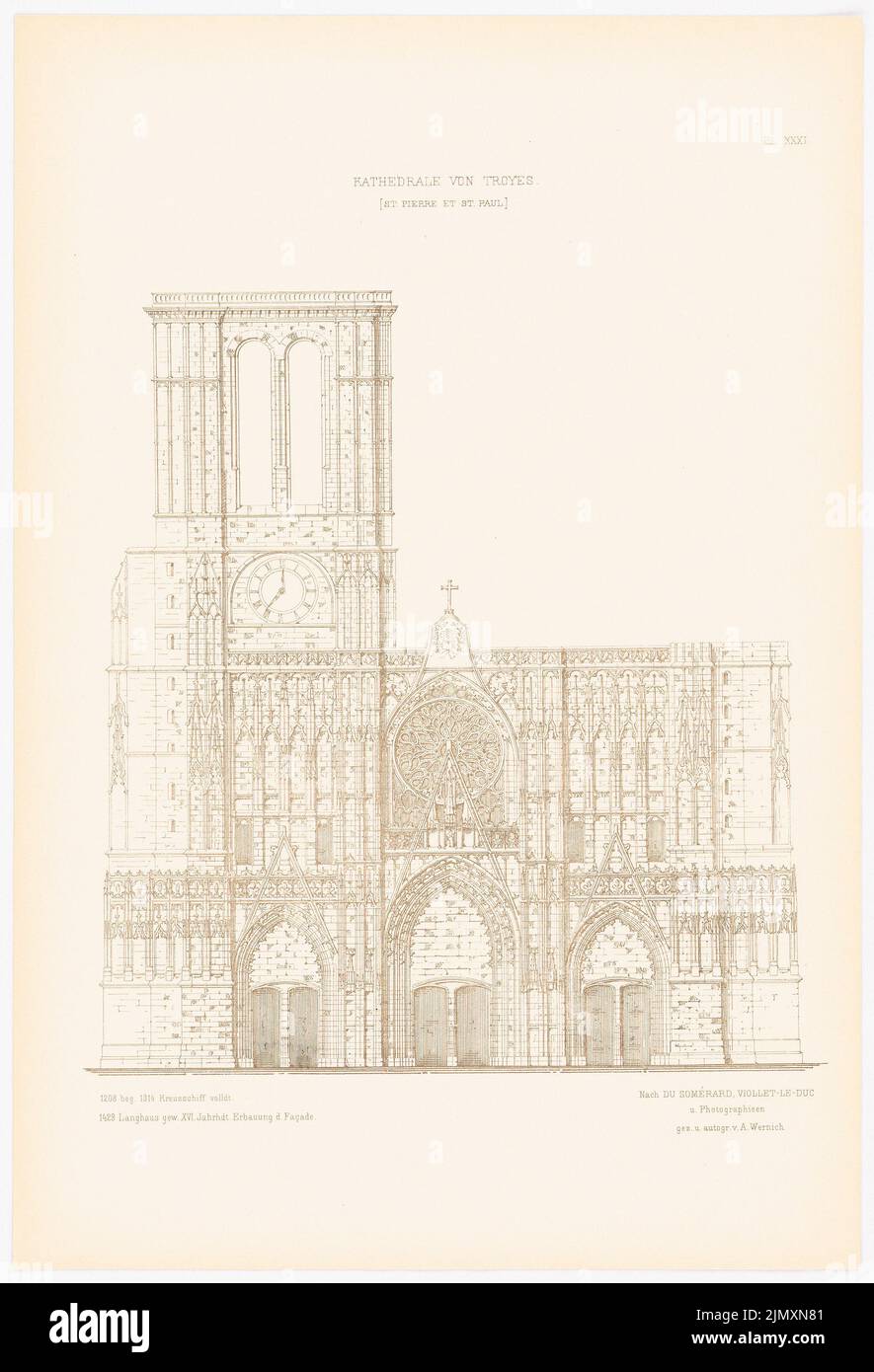 N.N., Cathédrale de Troyes. (From: Gothic architecture in France, Ed. V. character output d. Etud. TH Berlin, 1875) (1875-1875): Vue de l'ouest. Pression sur le papier, 54,2 x 36,9 cm (y compris les bords de numérisation) Banque D'Images