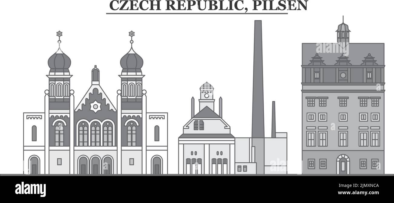 République tchèque, ville de Pilsen, illustration vectorielle isolée, icônes Illustration de Vecteur
