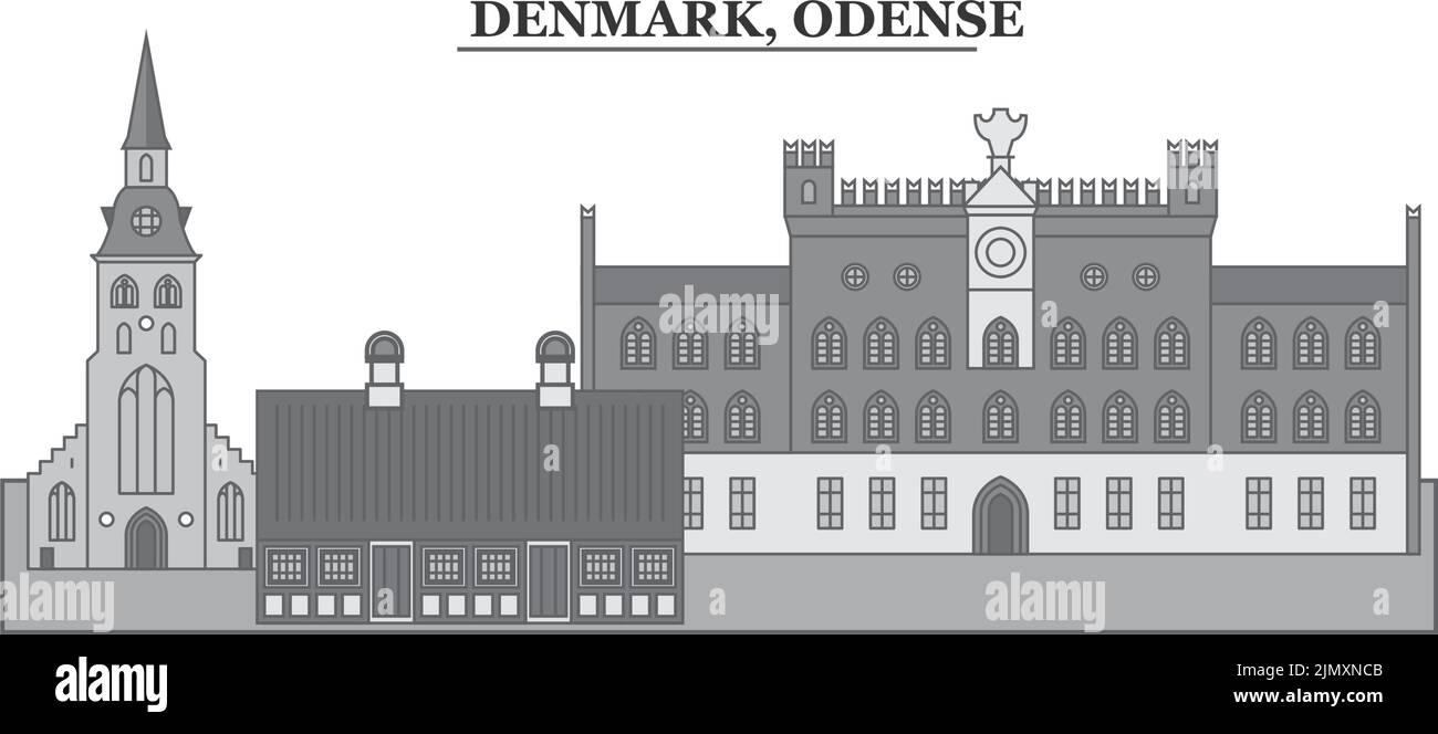 Danemark, Odense ville horizon illustration vectorielle isolée, icônes Illustration de Vecteur