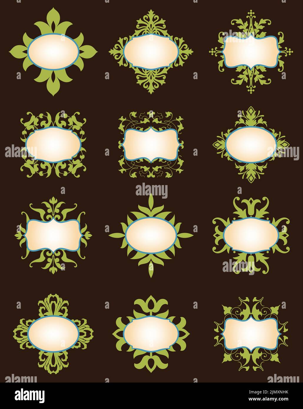 Ensemble de cadres et d'étiquettes vierges décoratifs vintage à motif fleuri décoratif vectoriel. Illustration de Vecteur