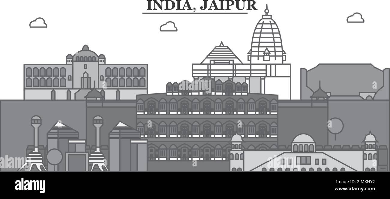 Inde, Jaipur ville horizon isolé illustration vectorielle, icônes Illustration de Vecteur