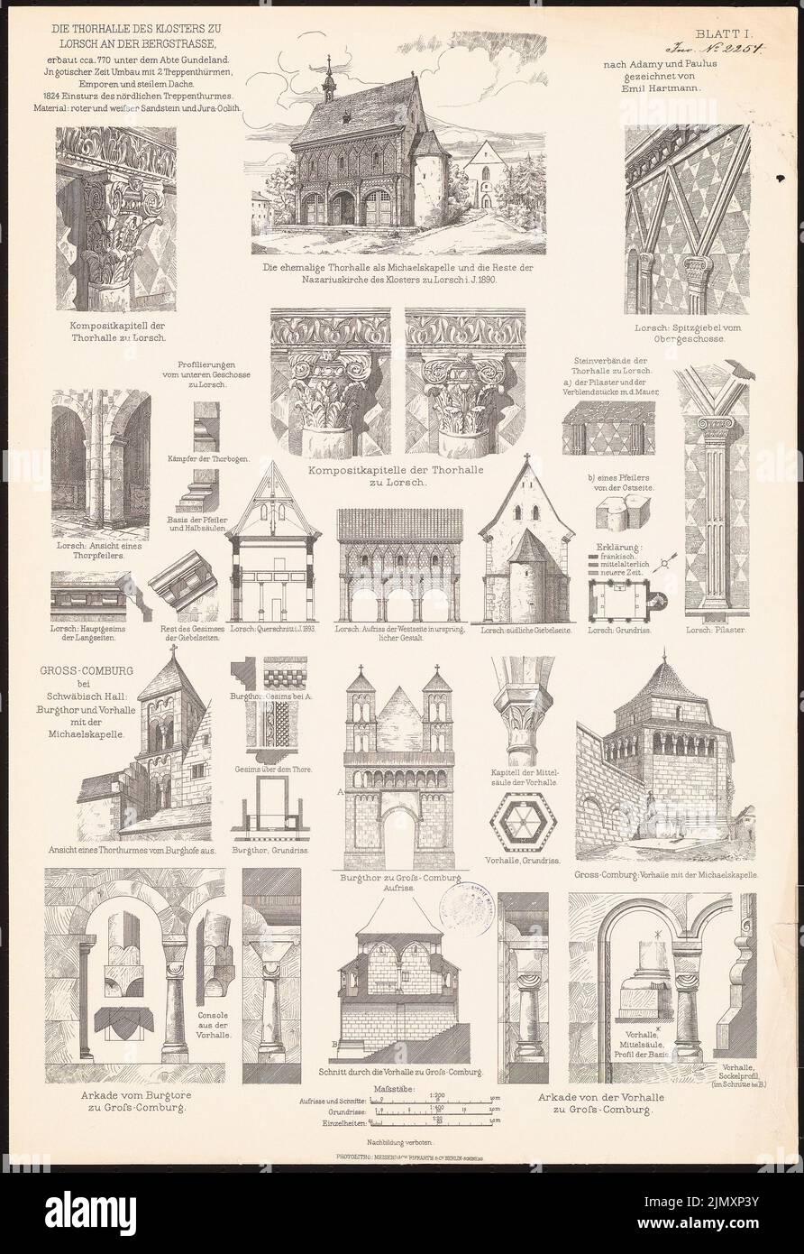 N.N., monastère de Lorsch. Monastère de Groß-Comburg près de Schwäbisch Hall. (Depuis : Denkmäler d. Bâtiment. Jubilé., Ed. 52,6 x 36,1 cm (y compris les bords de numérisation) Banque D'Images